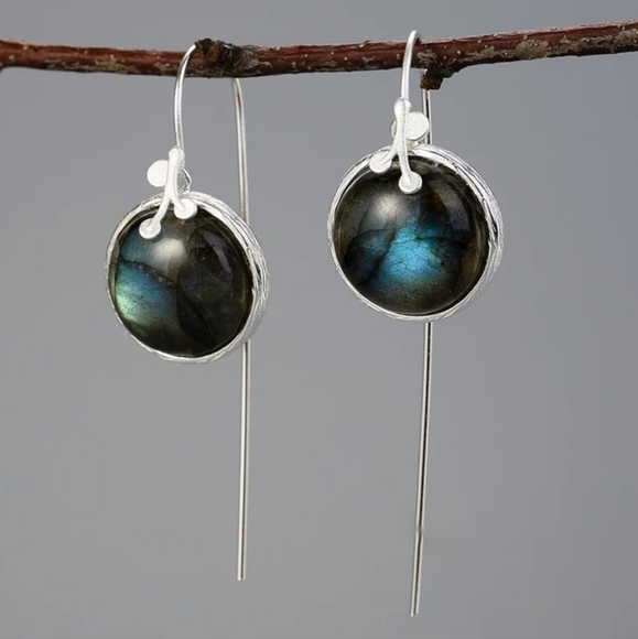 925 Sterling Silver Labradorite 2 In One Earrings - Picture 3 of 6